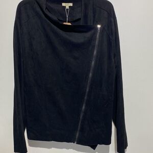 Kori America Women's Black Faux Suede Asymmetrical Zip Jacket Size Large NWT